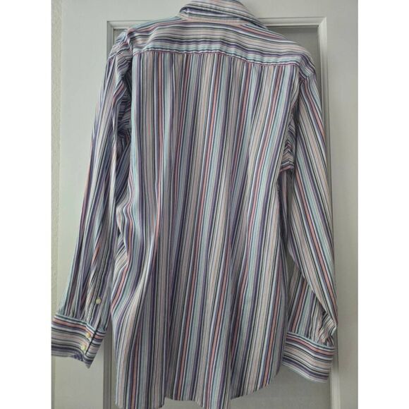 Men's Thomas Dean Multicolor Stripes Long Sleeve Button Up Dress Casual Shirt Si - Picture 3 of 7